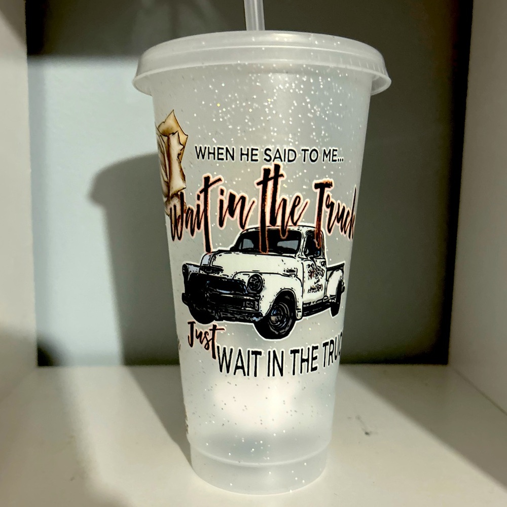 24 oz NEW Handmade White Cup Wait In The Truck